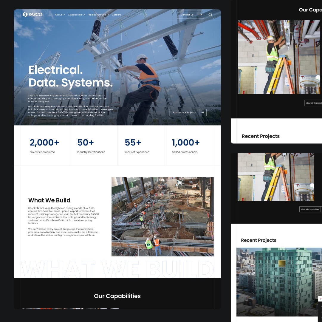 SASCO commercial electrical contractor website designed by Tusk Creative Studios.