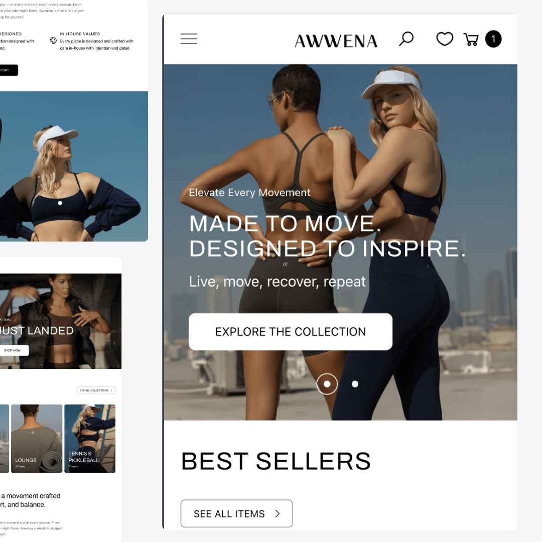 AWWENA activewear eCommerce website by Tusk Creative Studios.