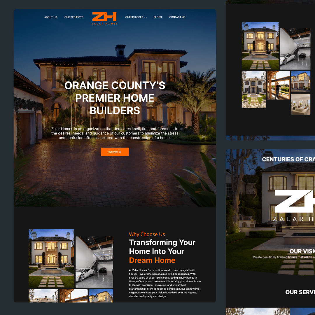 ZH Construction luxury home builder website by Tusk Creative Studios.
